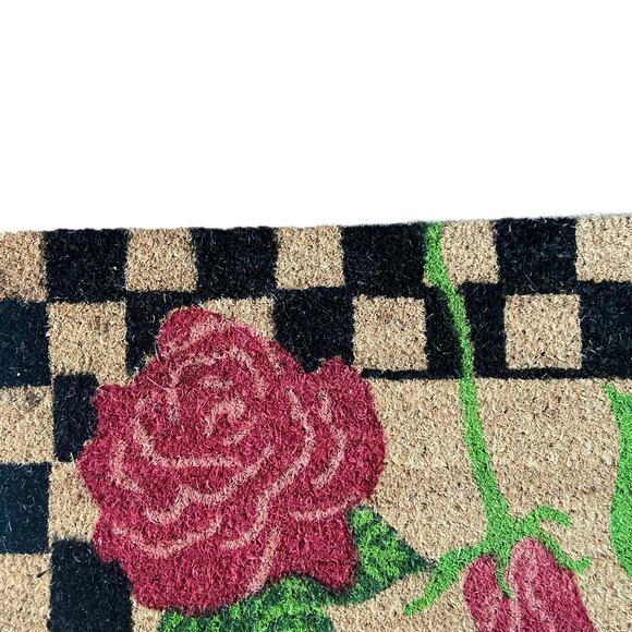Pop of Color Floral Coir Doormat 24x36 Checkered Border Non Slip NEW - Picture 10 of 11